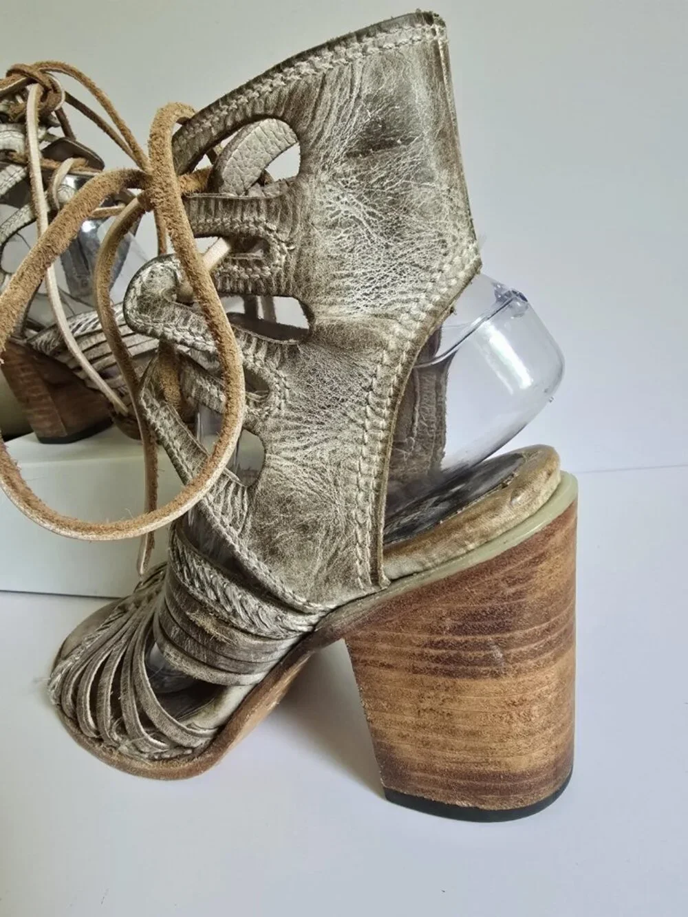 Freebird Beliz Belize Taupe Leather Lace Up Gladiator Sandals Open Toe Heels 9 - Picture 8 of 13